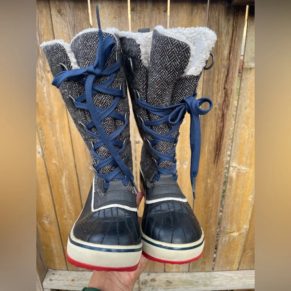 SOREL Tivoli Tweed Houndstooth Tall Waterproof Winter Snow Boots Sz 5